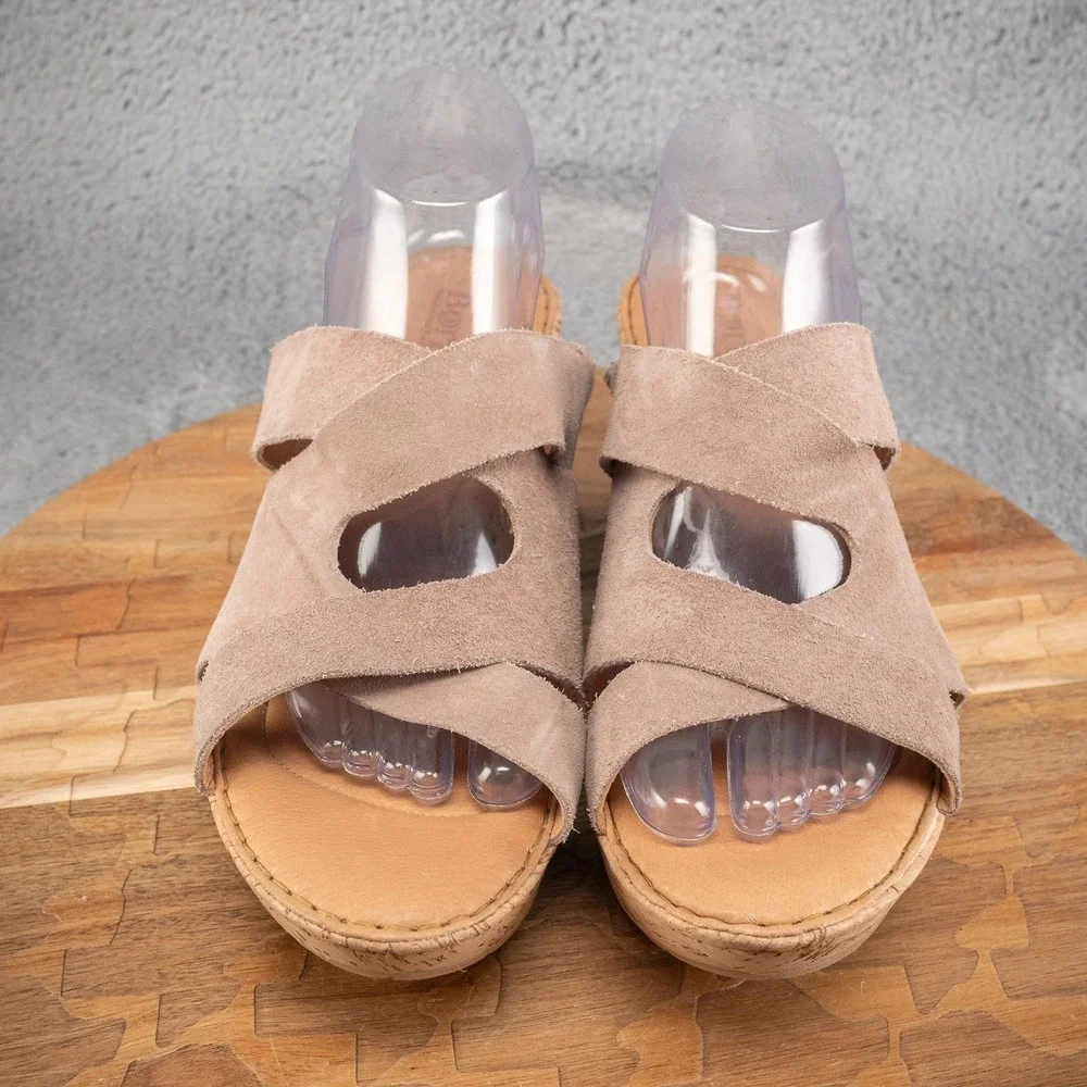 BORN Tan Leather Cork‎ WedgeAnkle Strap Sandals Size 11 Summer Boho